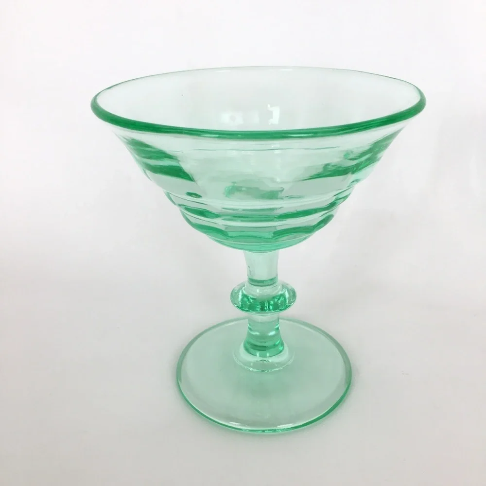 Vintage Uranium Depression Green Glass Bundle of 2 Martini Glasses Dessert Dish